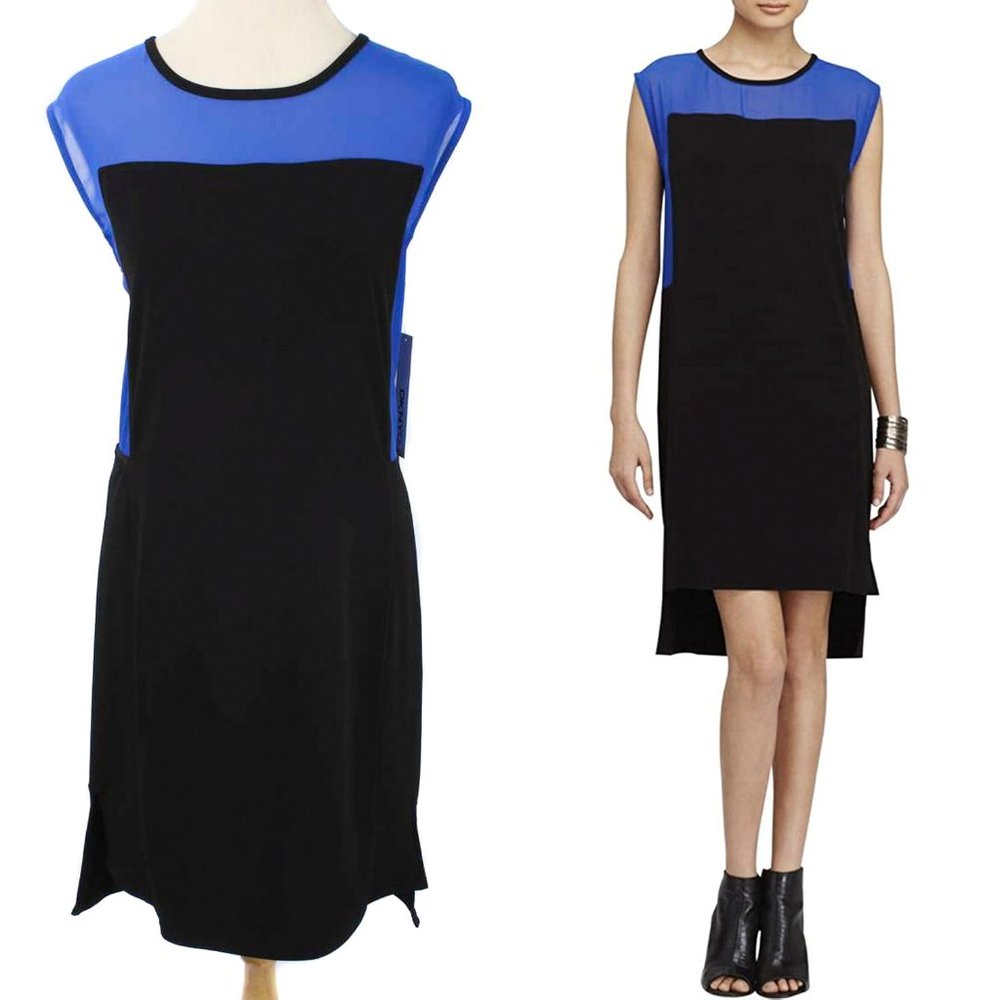DKNYC Black & Cobalt Colorblock Shift Dress NWT